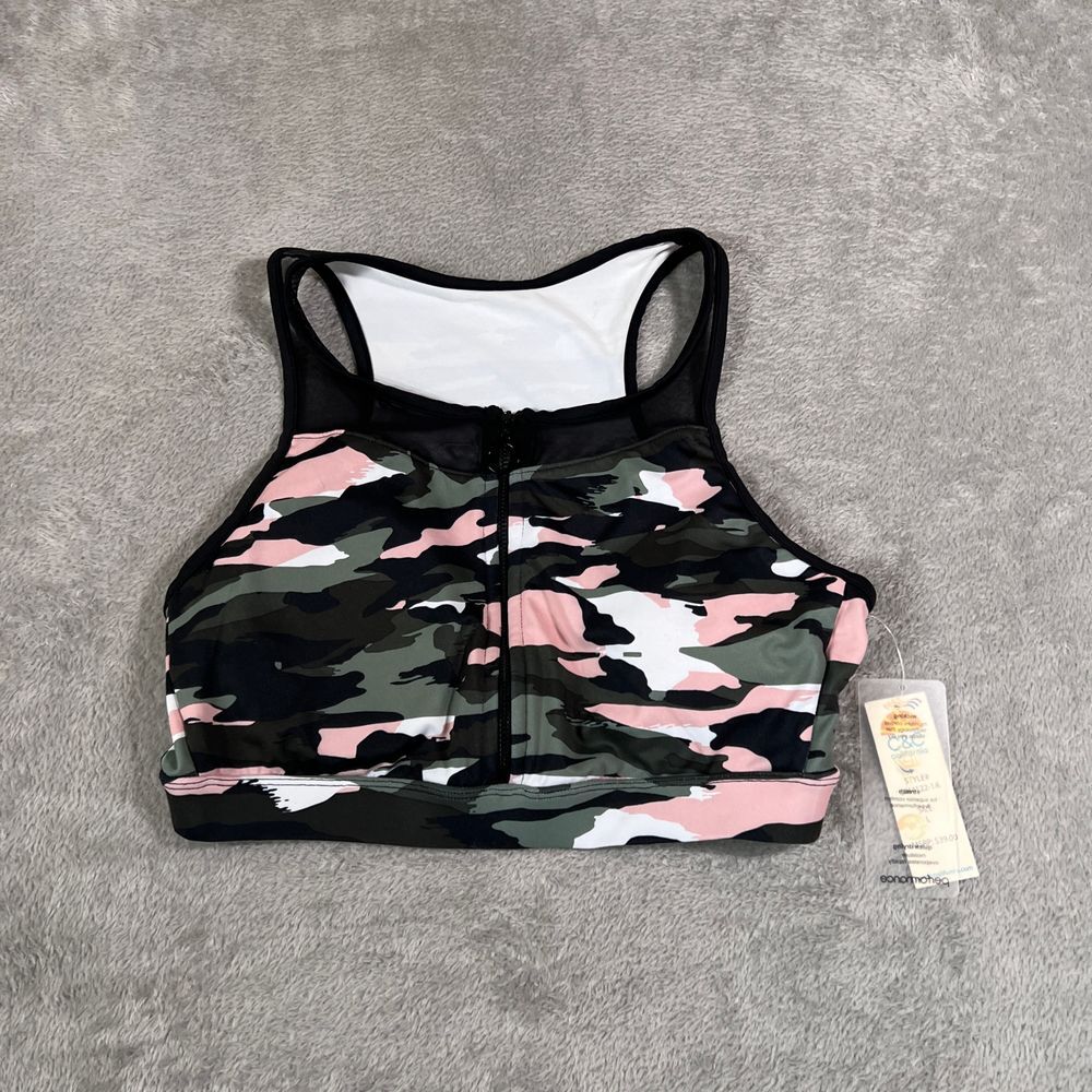 C&C California‎ Pink Camo Sports Bra Athletic Zip Front Performance Top Sz L NEW